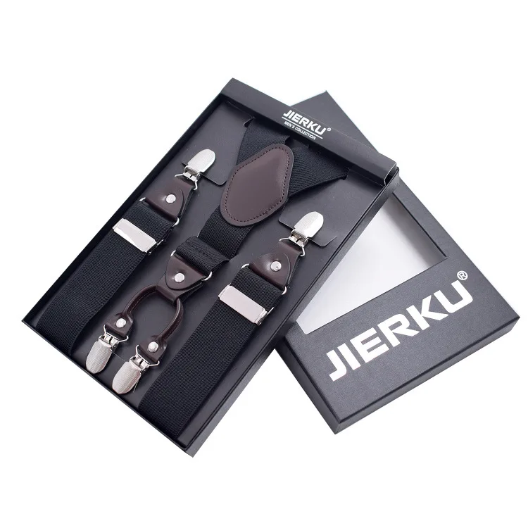 

3.5 X125 Cm 4 Clips Braces Men's Suspenders Vintage Casual Leather Adult Tirantes Trosers Strap Gift Box Retail Package