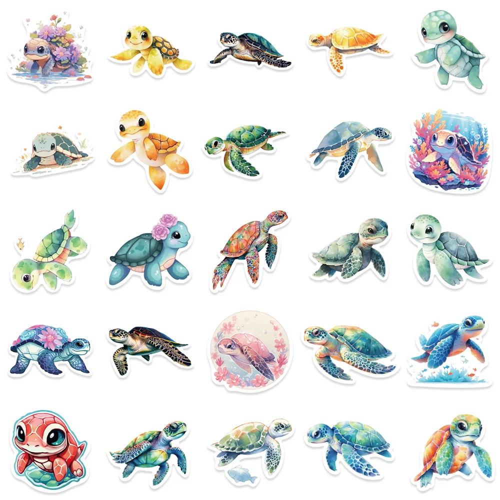 10/30/50Pcs Cartoon Turtle Waterproof Graffiti Sticker Aesthetic Decorative Luggage Laptop Cup Phone Scrapbook Kids Stickers