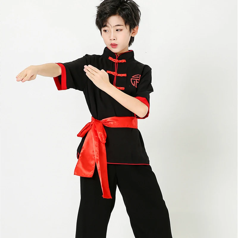 Fato de Tai Chi Wushu manga curta infantil, uniforme de Kung Fu, performance tradicional para adultos, artes marciais, crianças, roupas de Kung Fu, verão