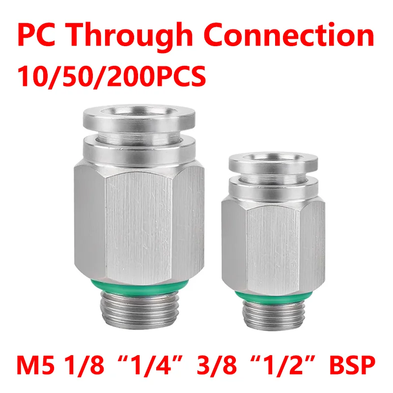 

10pcs PCG Pneumatic Quick Connector Thread M5 1/8" 1/4" 3/8" 1/2" BSP Thread Pipe Water Gas Connector 304 Stainless Steel