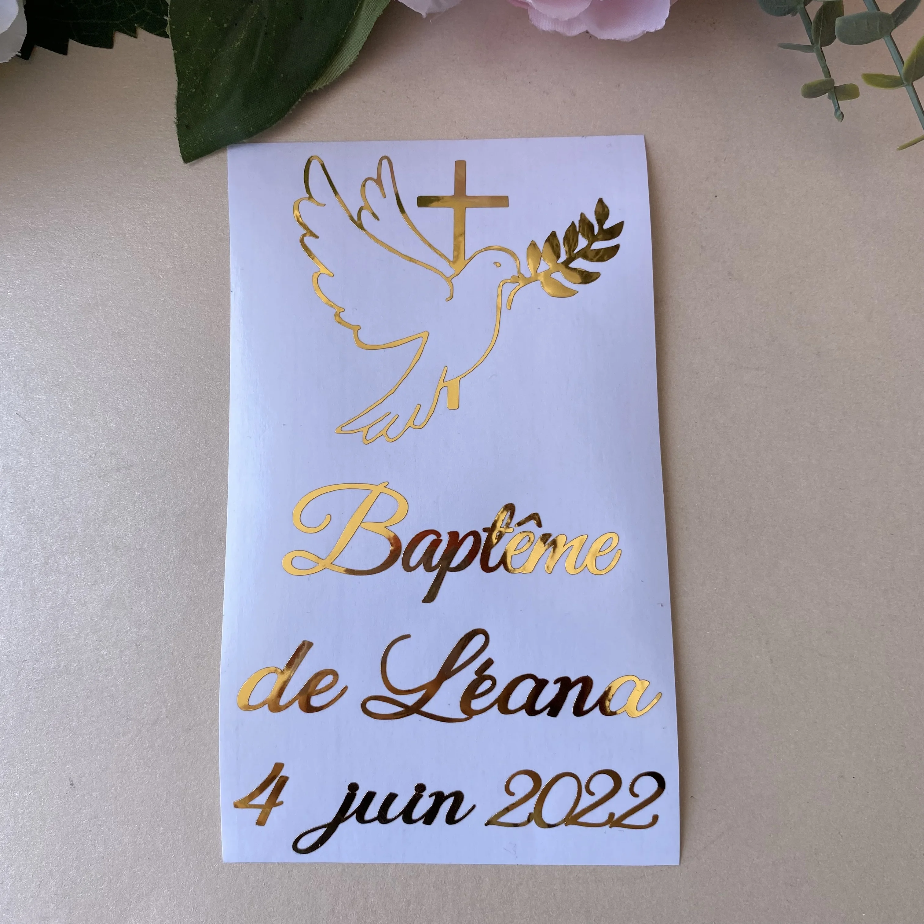 Personalized My Baptism Stickers for Pillar Candles Custom Gold  Dove Cross Vinyl Decals Labels For Bapteme Candle Decorations