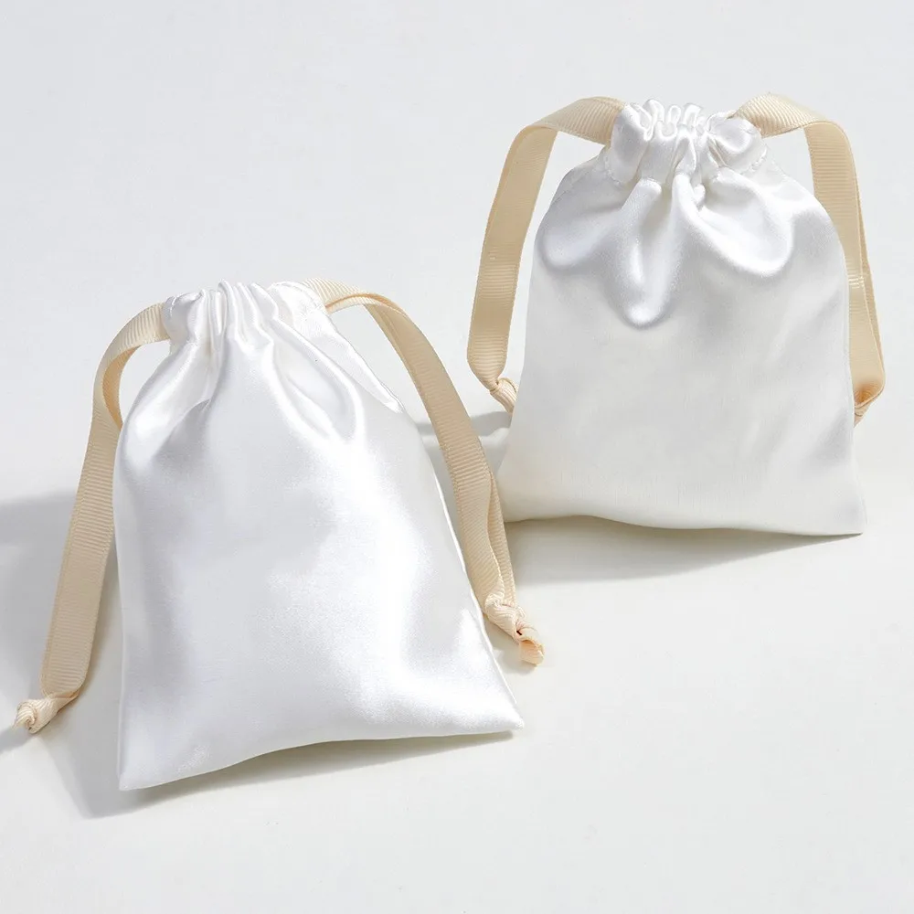 Aangepast logo bedrukt satijnen stofzakje geschenkverpakking haar pruik grote zijden tas satijnen tas met trekkoord voor haarverlenging verpakking