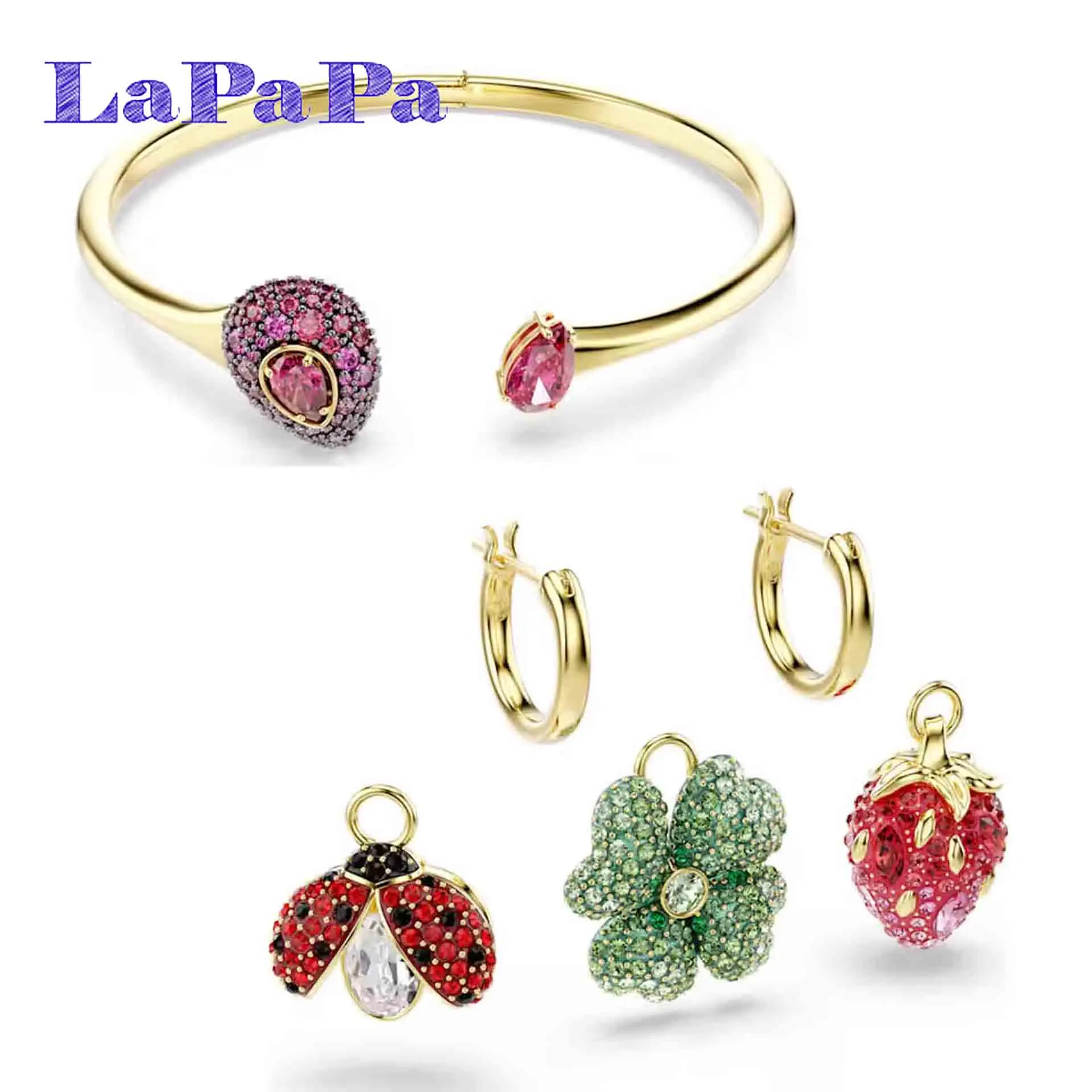 2026 Classic Fashion Perfect Crystal Inlay Craft Jewelry for Women Ladybug Bracelet Earrings Ring Chili Necklace Jewelry Set