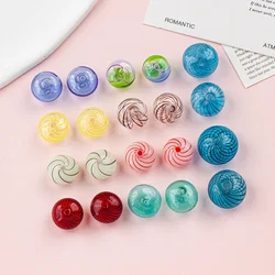 Candy Color Transparent Hollow Glass Flat Round Beads Glazed Striped Straight Hole DIY Earring Bracelet Jewelry Accessories 4pcs
