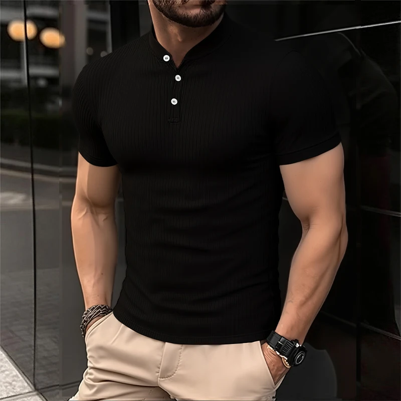 

2025 Men's Summer Short Sleeve Polo Casual Breathable Comfortable Fluffy Striped Short High Quality Male T-Shirts Dropshipping