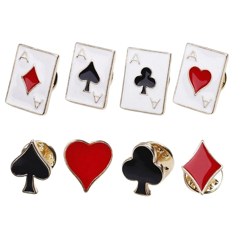 S1Y1 4 Pieces Elegant Poker Card Lapel Pins Set Stylish Accessories Suit Dress Decoration Brooch Badge Gift for Men and Women