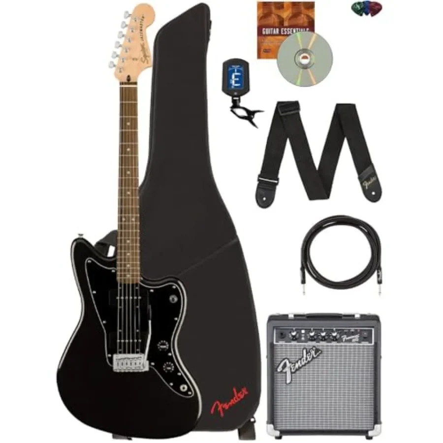 

Squier Affinity Jazzmaster - Metallic Black Bundle with Frontman 10G Amplifier, Instrument Cable, Gig Bag, Tuner, Strap, Picks,