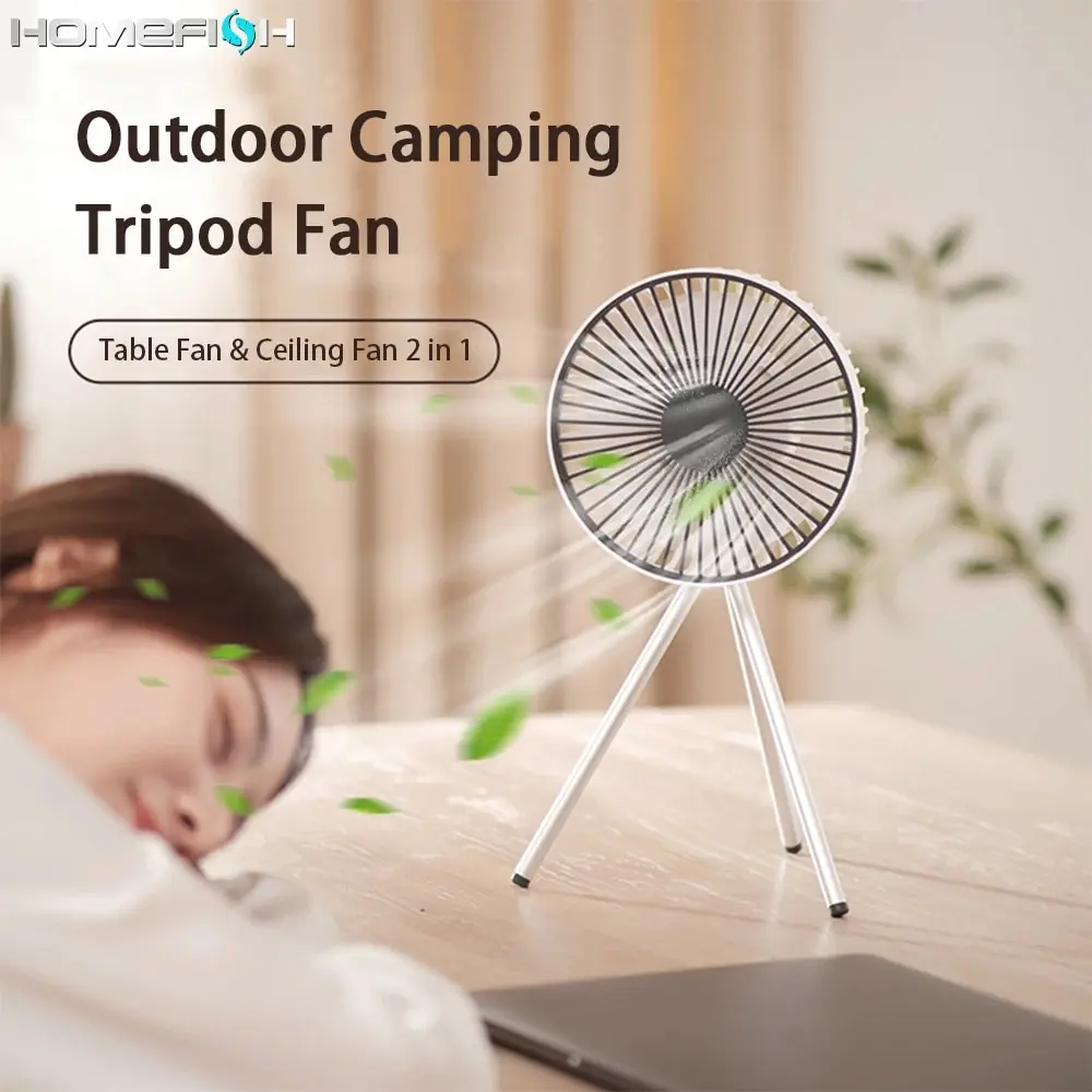 DQ213 7 Inch Fan Lamp 3 Speed Household Tripod Desktop 4000mAh LED Lighting USB Weless Use Outdoor Portable Small Ceiling Fan