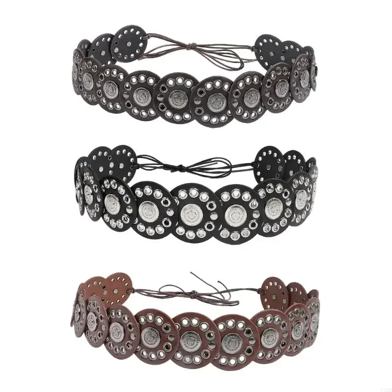 

Этнический западный широкий ремень из искусственной кожи с люверсами для женщин, винтажный пояс для платьев и юбок