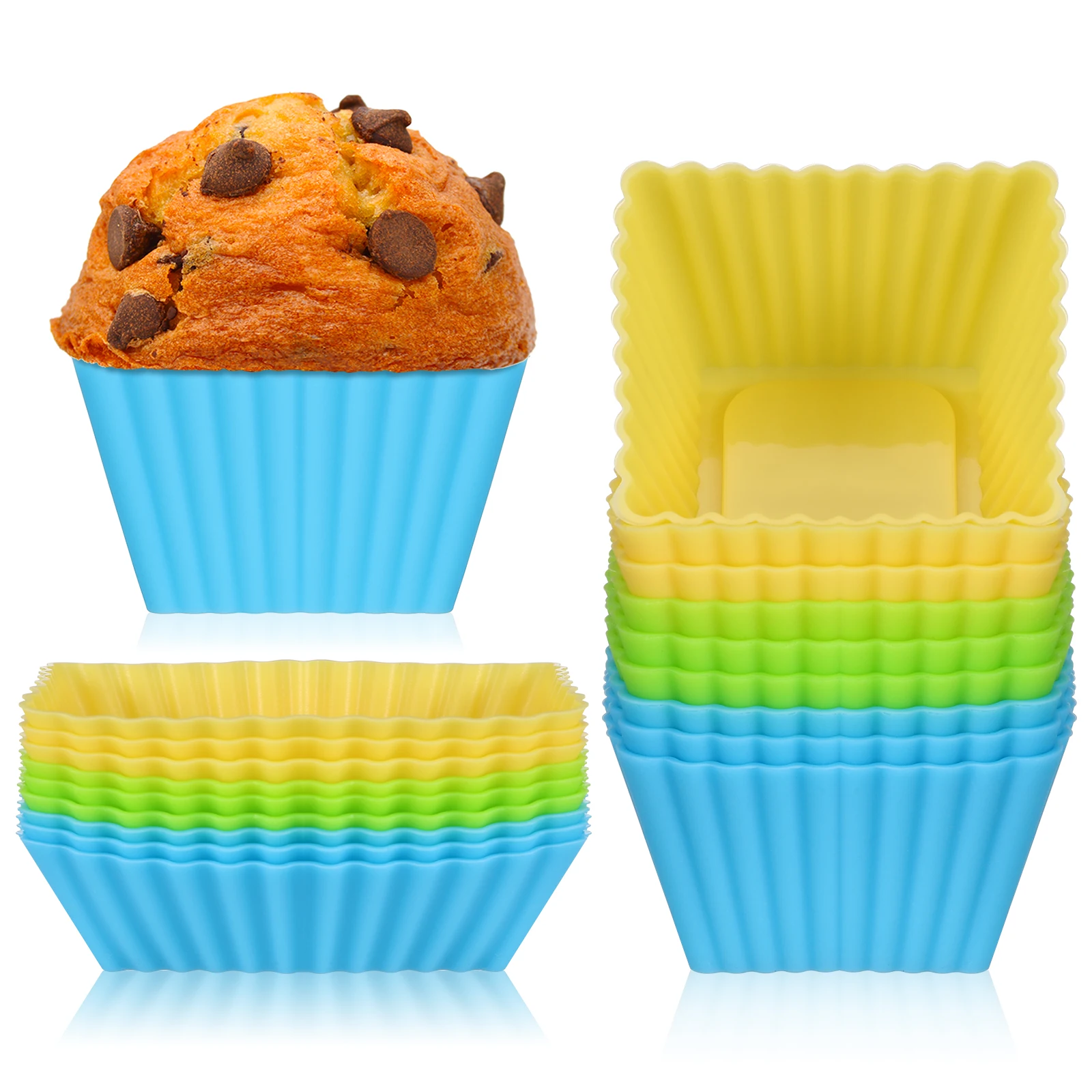 

18 Pcs Silicone Cake Molds Rectangular Square Yellow Green Blue Baking Cups Reusable Food Grade Pan Mold For Cupcakes Muffins