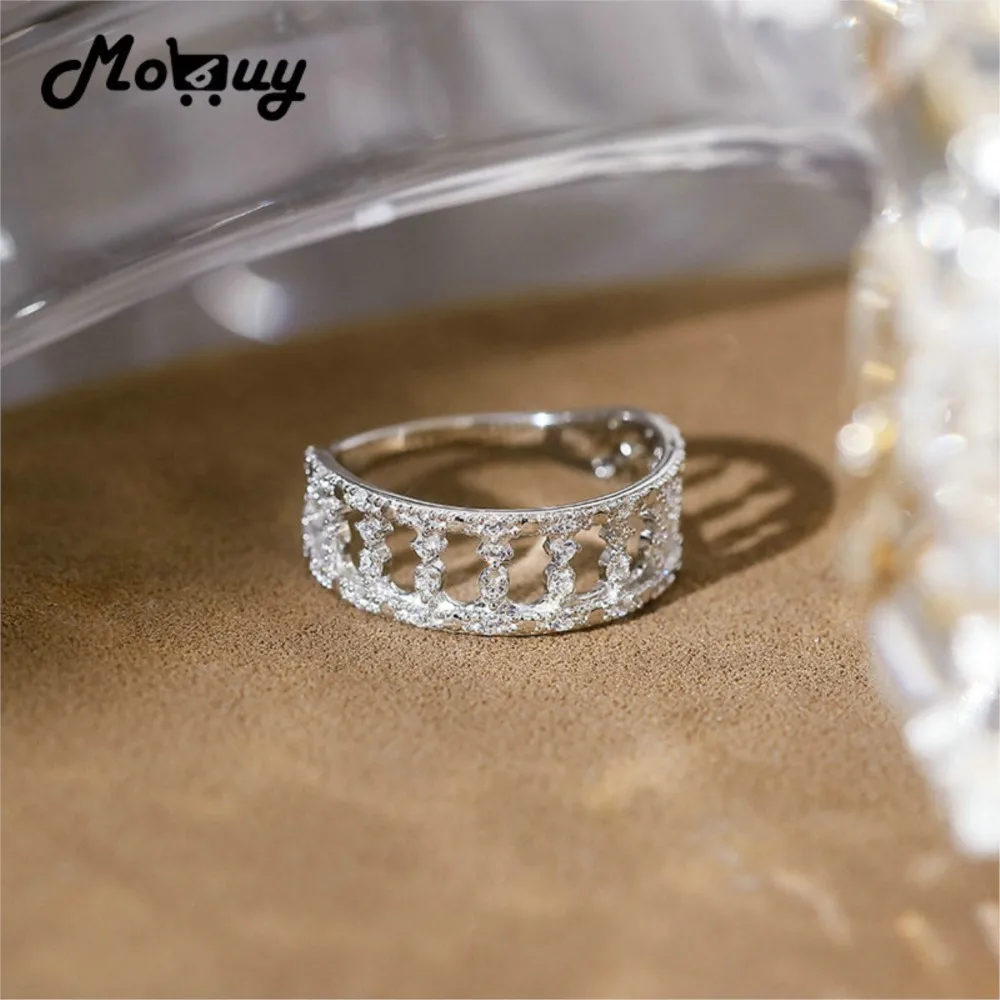 

MOBUY Y2K Luxury Ice Out S925 Silver White Gold Plated Hollow Out Ring For Women Cubic ZirconExqusite Fine Jewelry Gift