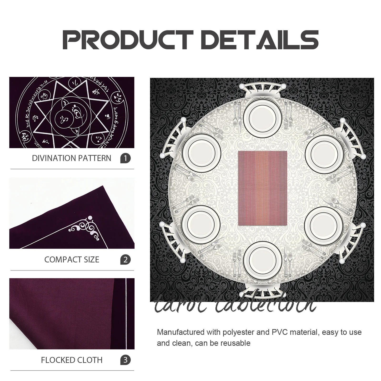 

Tarot Tablecloth Eight-Pointed Star Wear-Resistant Non-Slip Divination Desktop Cloth Creative Prop for Tarot Card Game