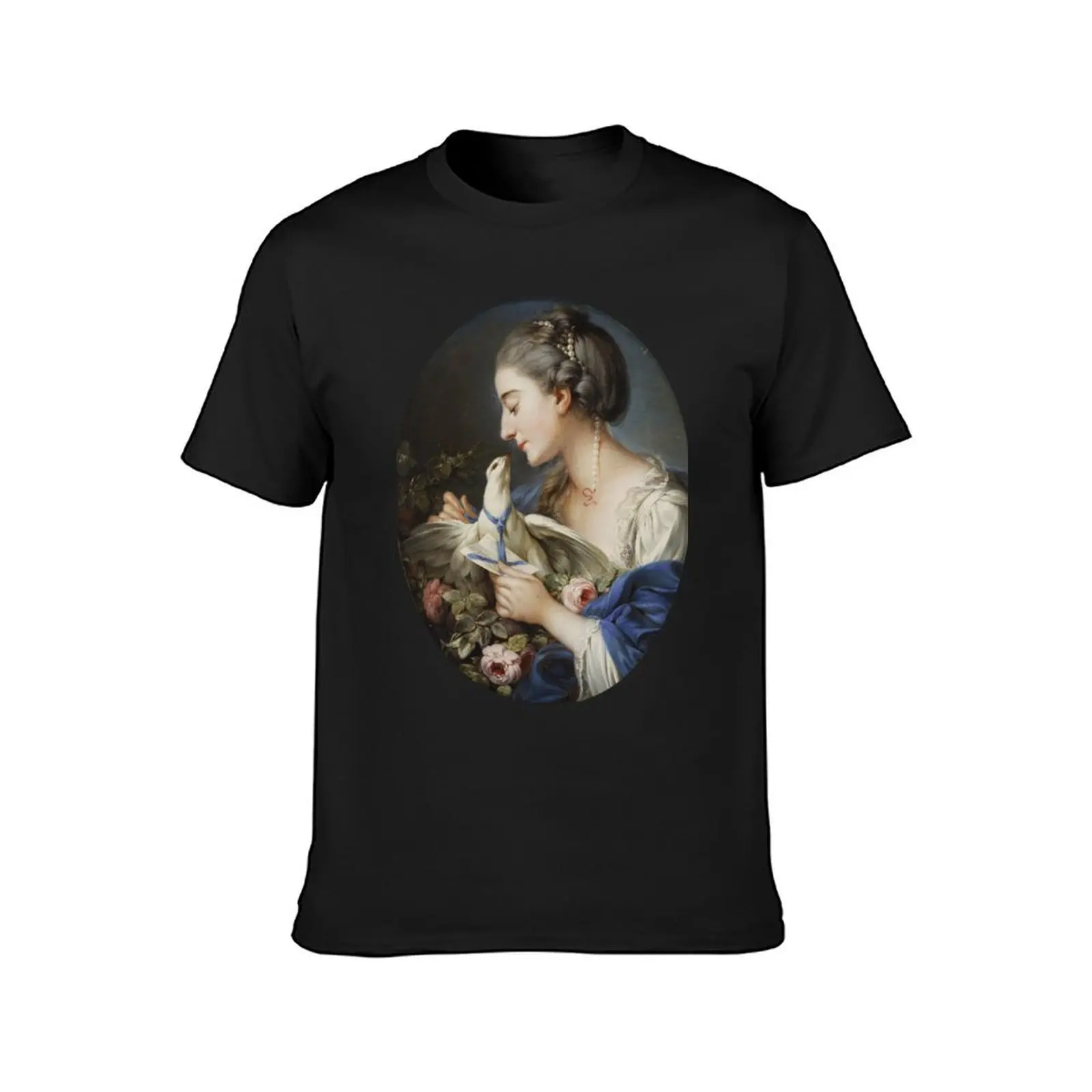 Young Woman fastening a Letter to the Neck of a Pigeon (1760) - Johann Christian von Mannlich T-Shirt plain mens cotton t shirts