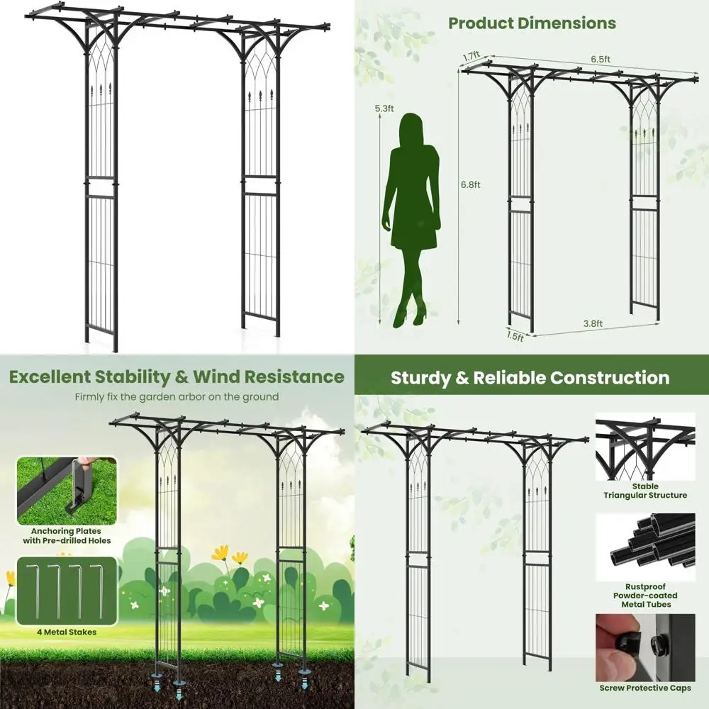

Metal Garden Arch Trellis, Outdoor Wedding Arbor, 79 Wide x 81 High, for Climbing Plants and Roses
