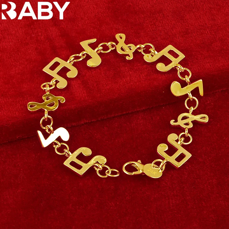 URBABY 925 Sterling Silver 24K Gold Musical Note Bracelets For Women Fashion Wedding Birthday Party Charms Jewelry Accessories