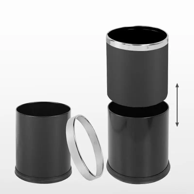 Thickened double-layer single-layer guest room bucket, hotel trash bin, black lacquer, stainless steel, guest room flame-retarda