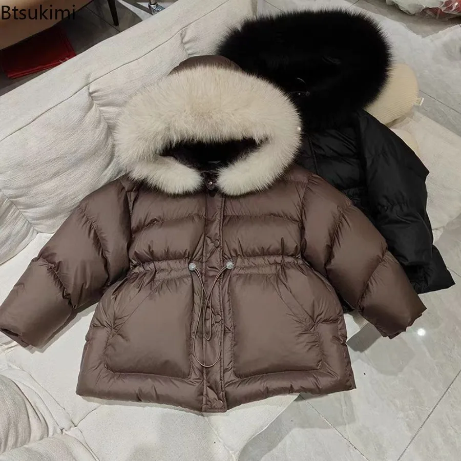 Children's Medium To Long Cotton-padded Jacket Winter New Teen Boys Girls Thick Warm Parka Coat Big Fur Collar Hooded Outerwear