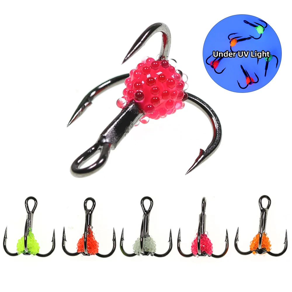 5 piezas # 8 # 10 # 12 # Anzuelo Triple para Pesca en Hielo, 14 Unidades, Acero con Alto Contenido de Carbono, con Huevas de Pescado Realistas con Protección UV, Pesca de Trucha, Pesca de Invierno