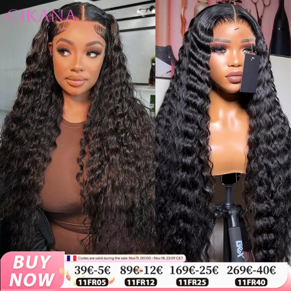 Cikana Deep Wave Human Hair Wigs 13x4 13x6 HD Transparent Lace Front Wig Pre Plukced 180 Density Brazilian 4x4 Lace Closure Wig