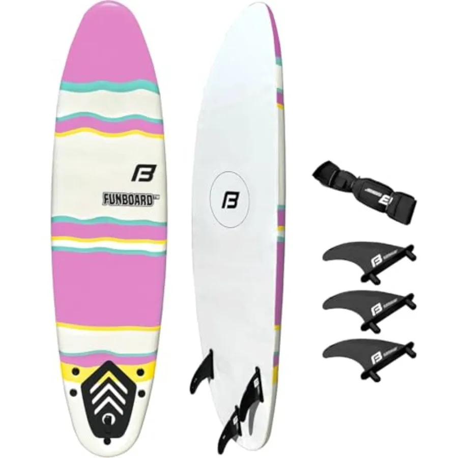 

Серфборд из пенопласта Funboard 6 футов с 3 плавниками, 6-футовый лиш для ног, 2 деревянных стрингера — идеально подходит для взрослых, начинающих и среднего уровня.