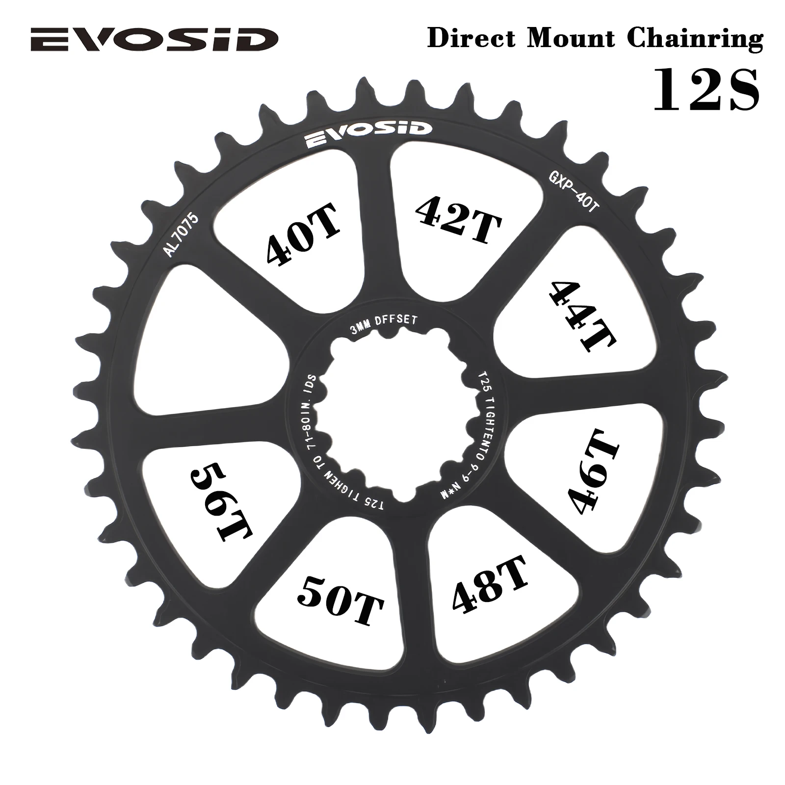 EVOSID Bike Chainring 40T 42T 44T Road Bike Tooth Disc 12S Direct Mount Sprocket 3mm Offset 46T 48T 50T Folding Bicycle Disc