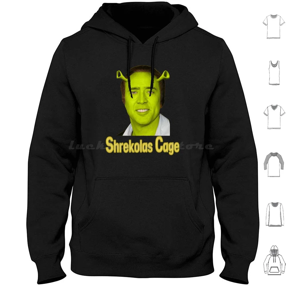 Nicolas Cage Shrek Hoodie Cotton Long Sleeve Nicolas Cage Shrek Green Funny Meme Nic Cage Movie Film Nicholas Actor Horror