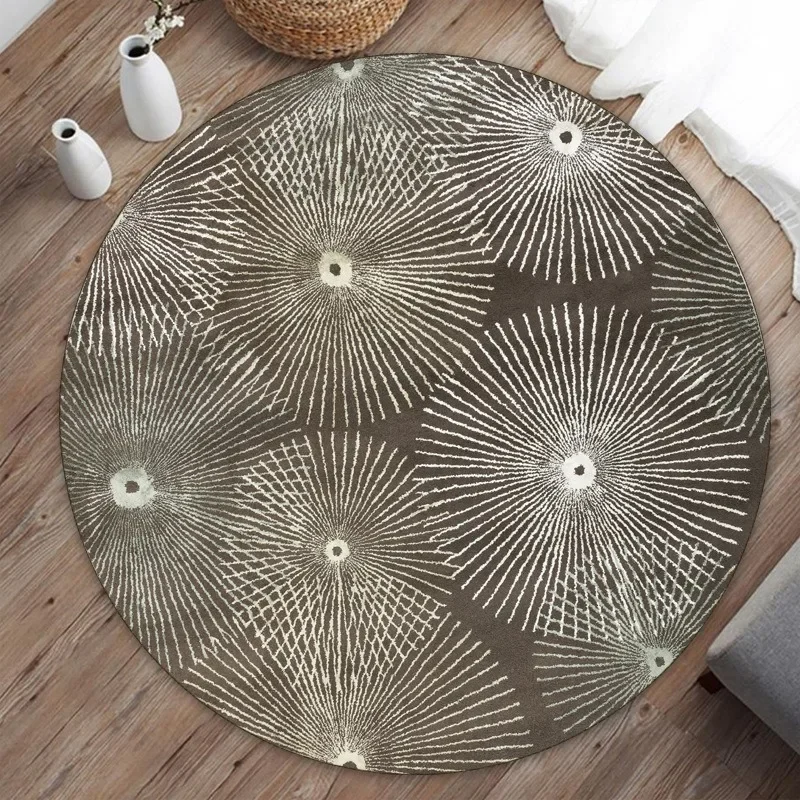 

Round Geometric Print Area Rug - Soft Gold-Tone Floor Mat for Living Room, Bedroom, Modern Home Decor, Stylish Statement Piece