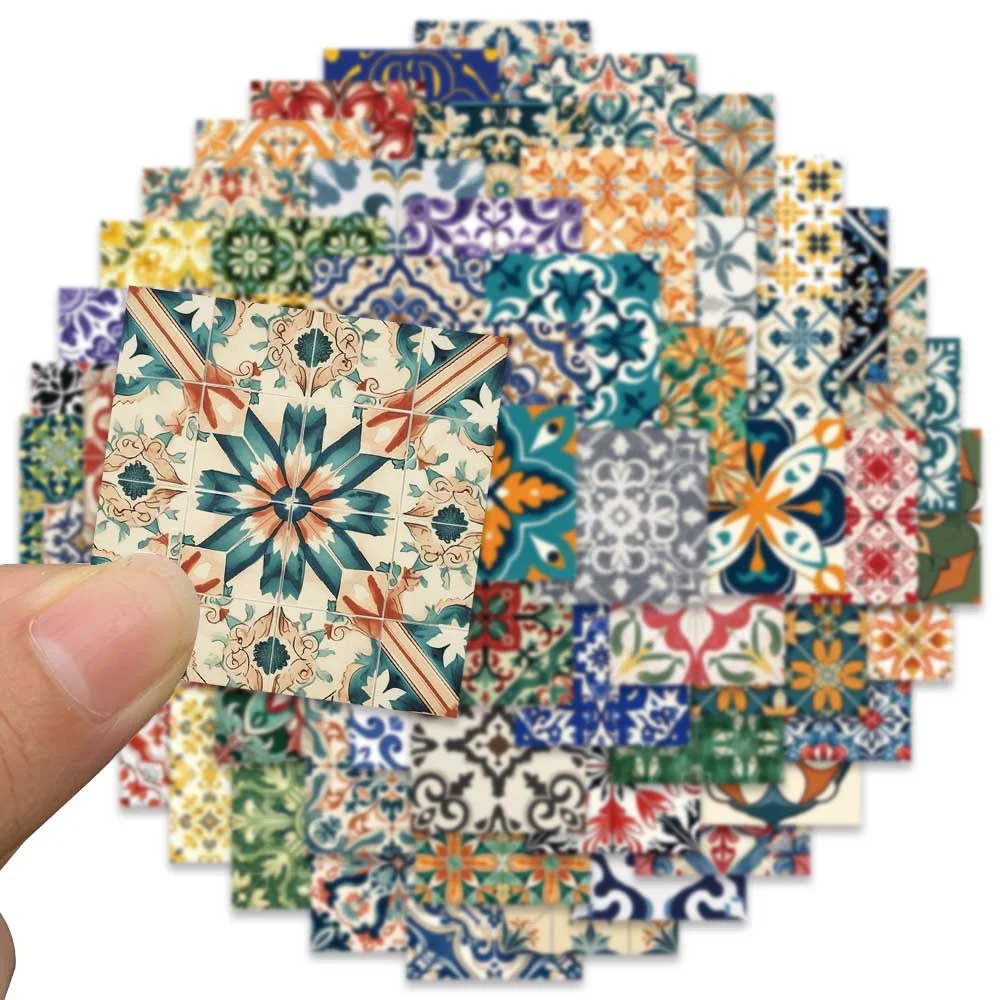 62pcs Vintage Colored Tiles Stickers Pack Guitar Stationery Phone Diy Journaling Materials Journal Accessories Sticker Aesthetic