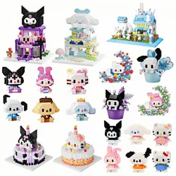 Hello Kitty Sanrio Building Blocks Kuromi Cartoon Figures My Melody Bricks Children's Assembly Toys Cinnamoroll Model Gift