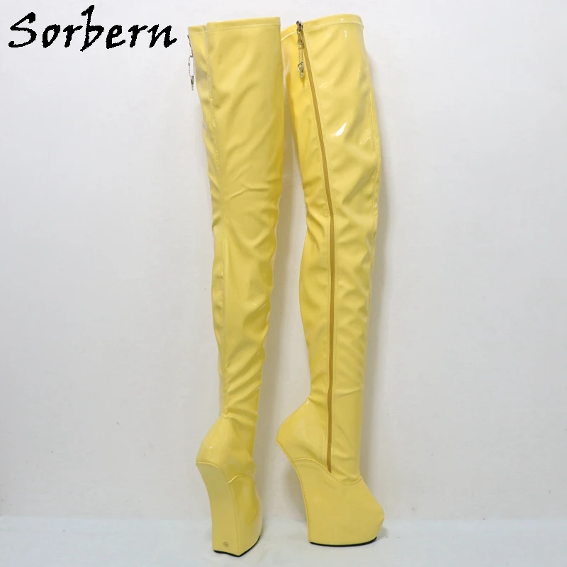 Sorbern Lockable Zipper Long Boots Crotch Thigh High Women Thick Platform Heelless Fetish Horse Shoes Custom Color