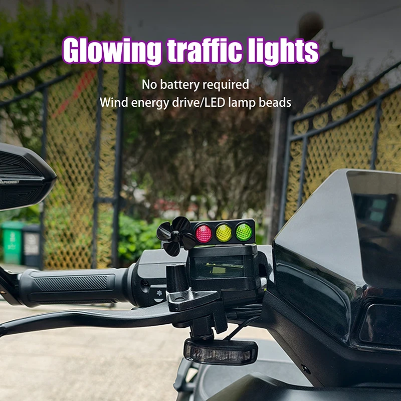 Creative LED Bike Traffic Light Shaped Wind-Powered Warning Lights Decoration Cute Bike Ornament Motorbike Accessories Gift