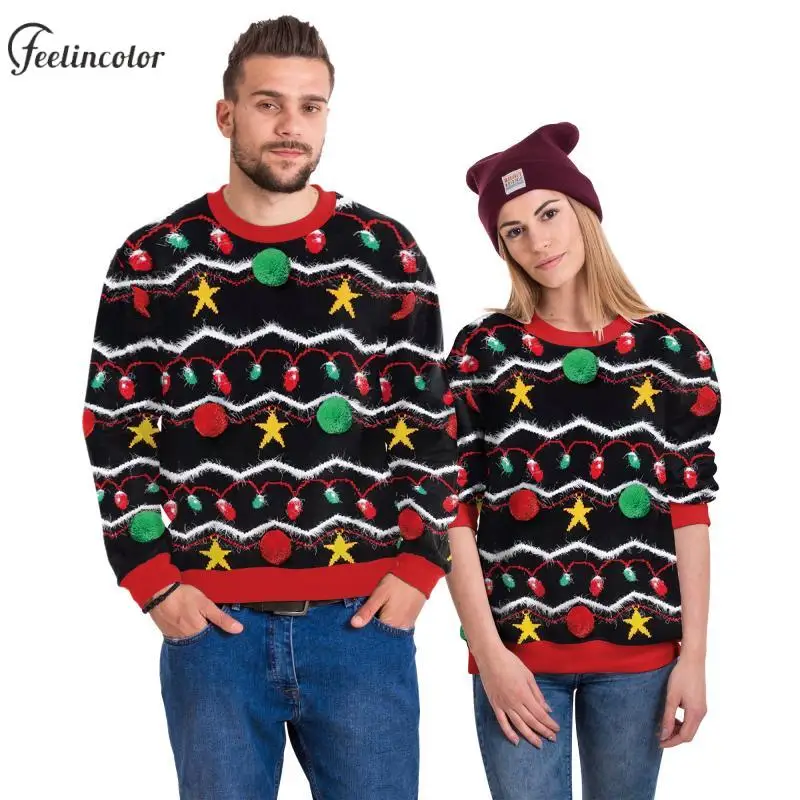 

Christmas Bells Couple Ugly 3D Printed Sweatshirts Red Crewneck Pullover Holiday Family Party Hoodies Autumn Unisex Clothes