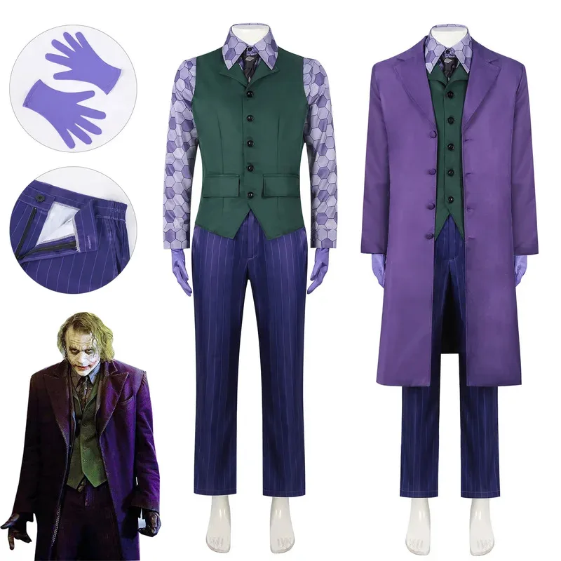 

Bear's Home The Dark Knight Cosplay Costume Clown Coat Shirt Vest Tie Suit Outfits Joker Full Set for Adult New 2025
