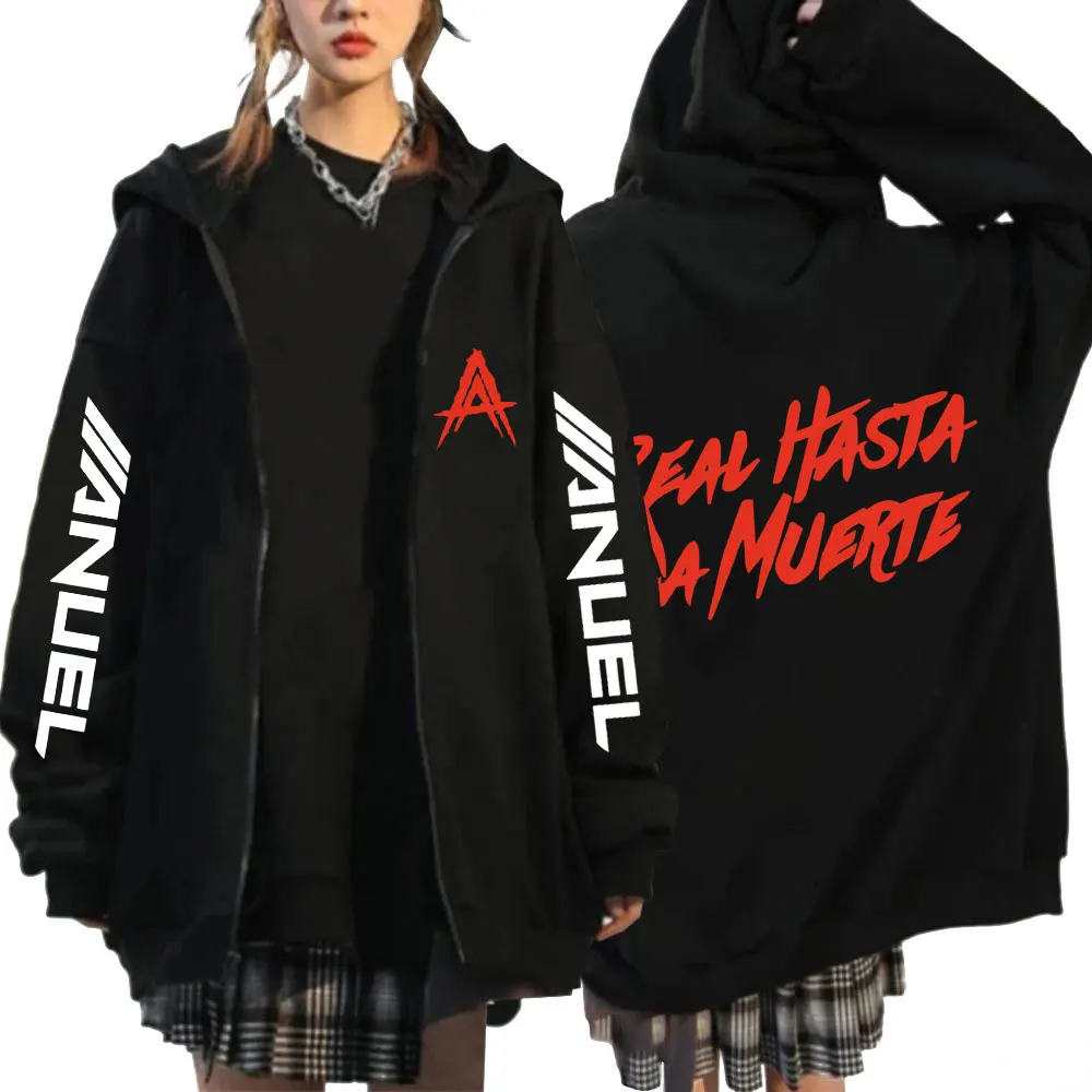 

Anuel AA Real Hasta La Muerte Zipper Hoodie Men's Fashion Hip Hop Gothic Harajuku Sweatshirt Oversized Tracksuit Streetwear Male