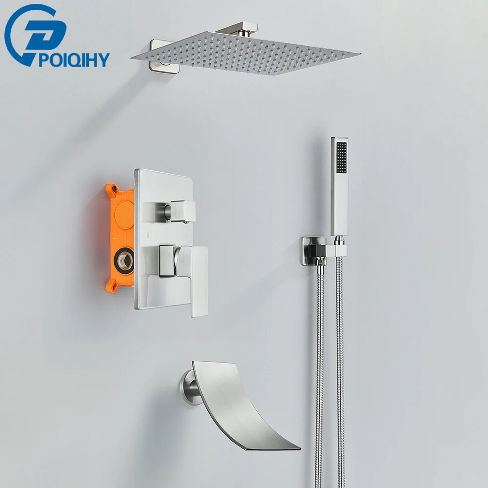 

Brushed Nickel Shower Faucet Concealed Bath Shower Set 3-ways Bathroom Tub Mixer Tap Waterfall Spout Faucet