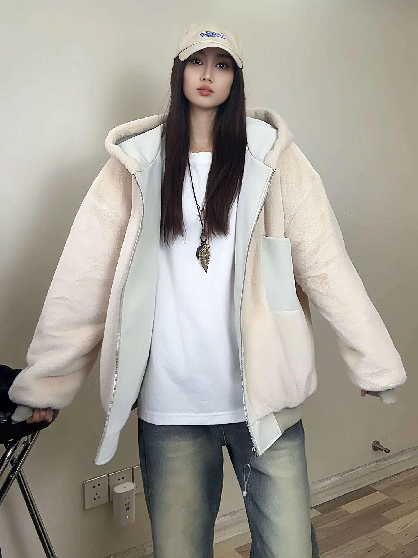 معطف شتوي للرجال من Thiened Fce مبطن بقلنسوة من جلد البولي يوريثان معطف من القطن مع ياقة من الفرو ملابس خارجية غير رسمية للشباب #5