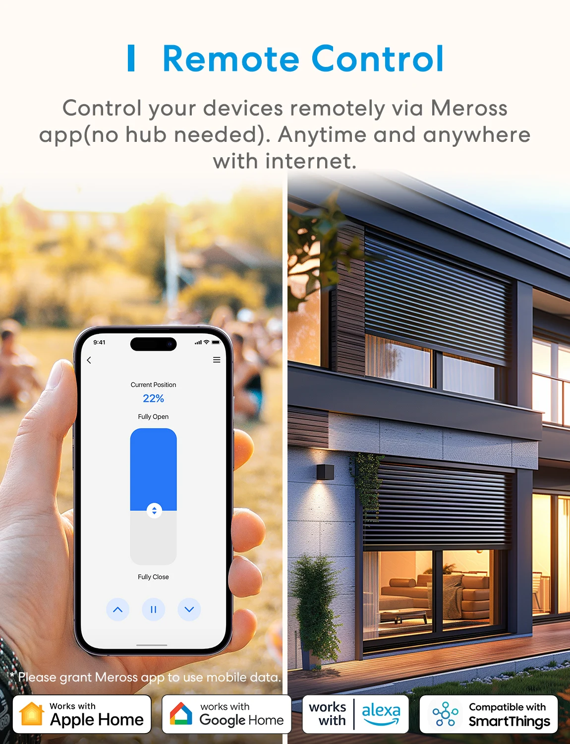 Meross Matter Motorized Wifi Roller Shutter Blinds Shades Curtain Blind Switch Support Alexa Google Voice Control
