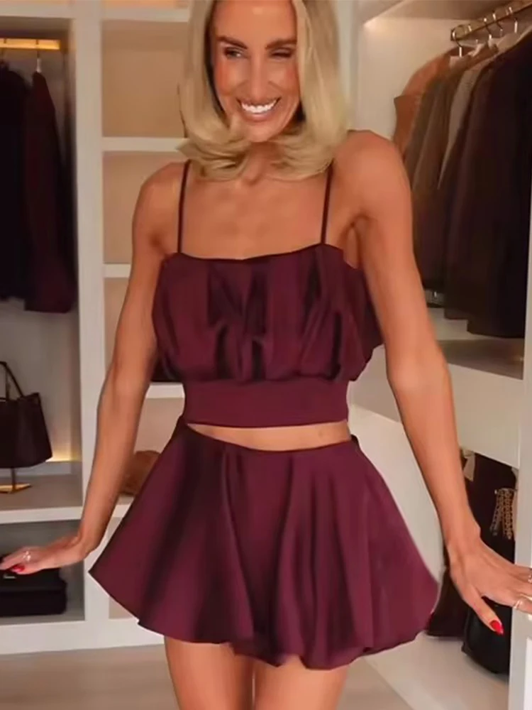 Conjunto de ocio para mujer, nueva moda 20225, Top corto sin mangas con espalda descubierta y minifaldas, conjunto de dos piezas, conjunto elegante de calle alta para mujer