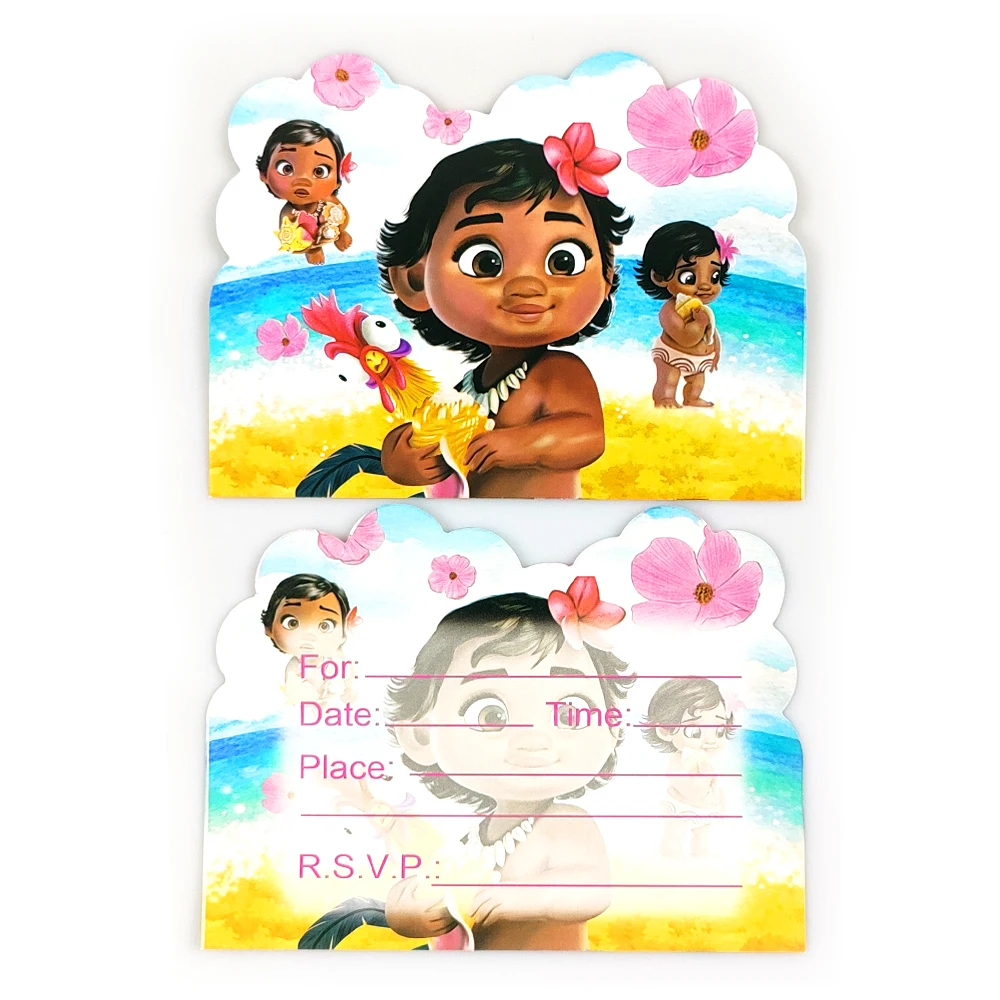 10pcs/lot Moana Princess Theme Baby Shower Party Invitation Cards Decorations Kids Girls Favors Birthday Party Events Supplies