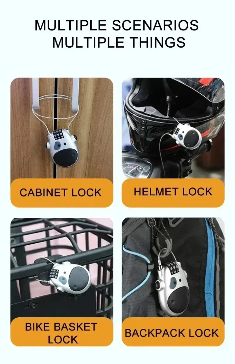 Cow Lock Solid Outdoor Carabiner Portable D-type Multi-function Password Lock Backpack Padlock Electric Vehicle Helmet Lock