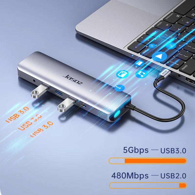 Jasoz USB C HUB Type C to HDMI RJ45 USB 3.0 Adapter 8 in 1 USB C to USB Dock Station For MacBook Pro Air Switch USB C Splitter