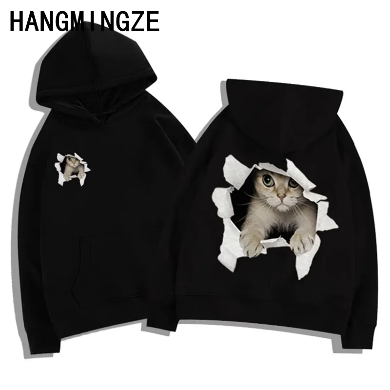 

New Hoodie Personality Cat Print Cotton Pullover Couples Autumn Winter 2024 Thicked Hooded Top Loose Sweatshirt Hoody Oversized