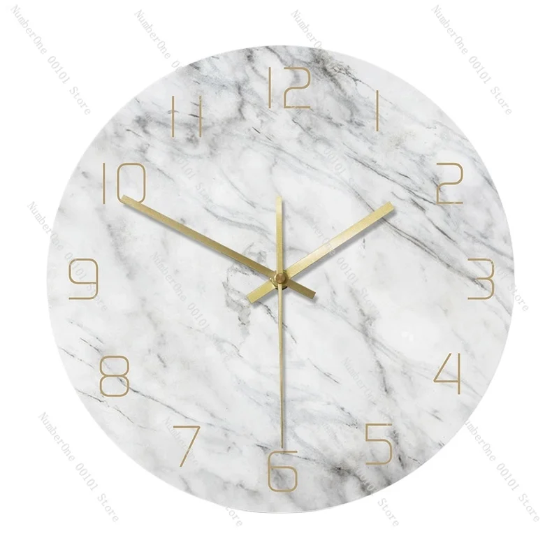 HOT-Quartz Analog Quiet Marble Wall Clock 3D Chic White Marble Print Modern Round Wall Watch Nordic Creativity Home Decor