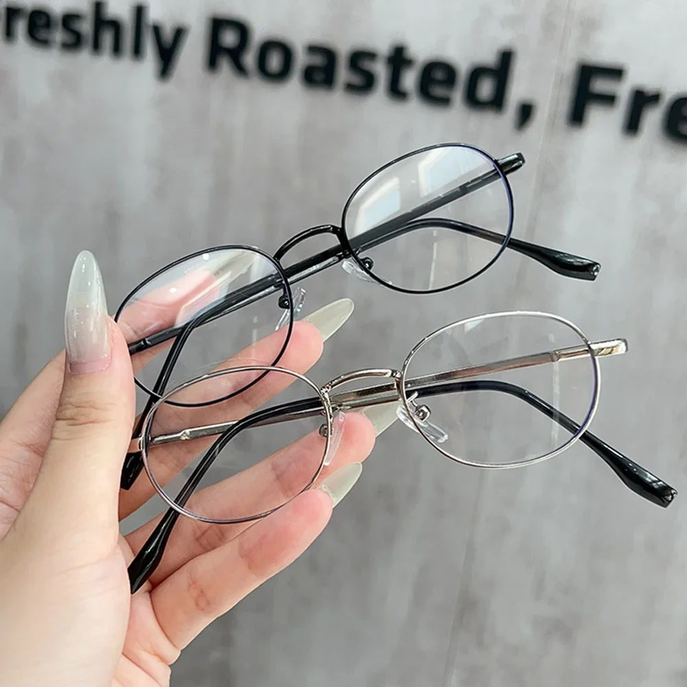 Vintage Anti-Blue Light Oval Glasses Women\'s Oval Metal Frame Brand Fashion Y2K Woman Metal Optical Frames Computer Glasses