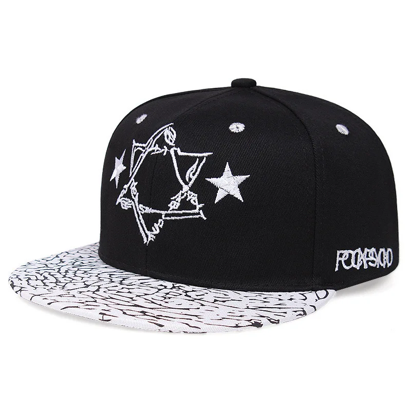 Five-pointed star embroidered flat brim baseball cap for men and women, casual hip-hop cap for outdoor sports events, trendy