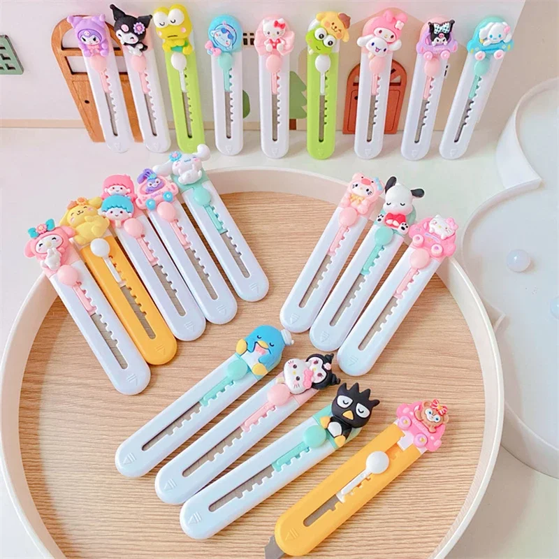 10/20pcs Sanrio Portalble Utility Knife Hello Kitty Kuromi Cutter Envelope Opener Mail Knife Office School Supplies Wholesale