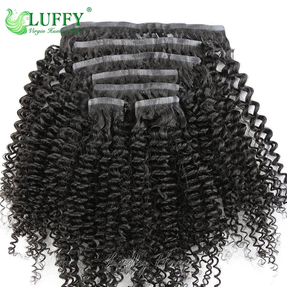 Extensions de Cheveux Humains Bouclés et Crépus à réinitialisation pour Femme Noire, Accessoire en PU Sans Couture de Birmanie, 7 Pièces