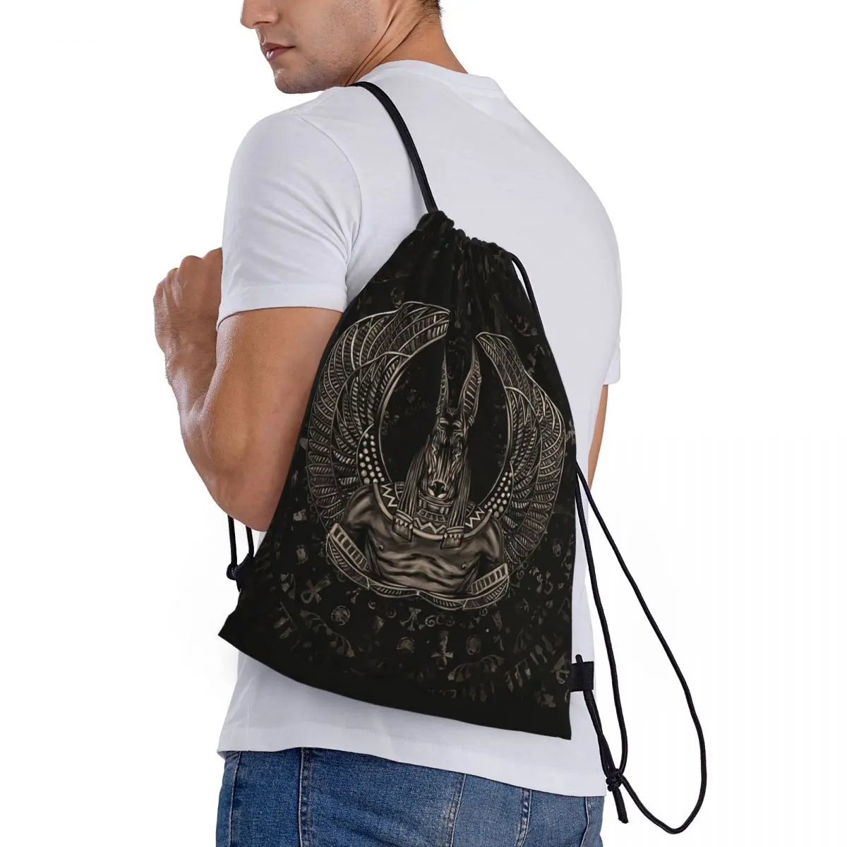 

Anubis Egyptian God Sepia Backpacks Casual Drawstring Bags Shoes Bag Book Bags for Man Woman Students