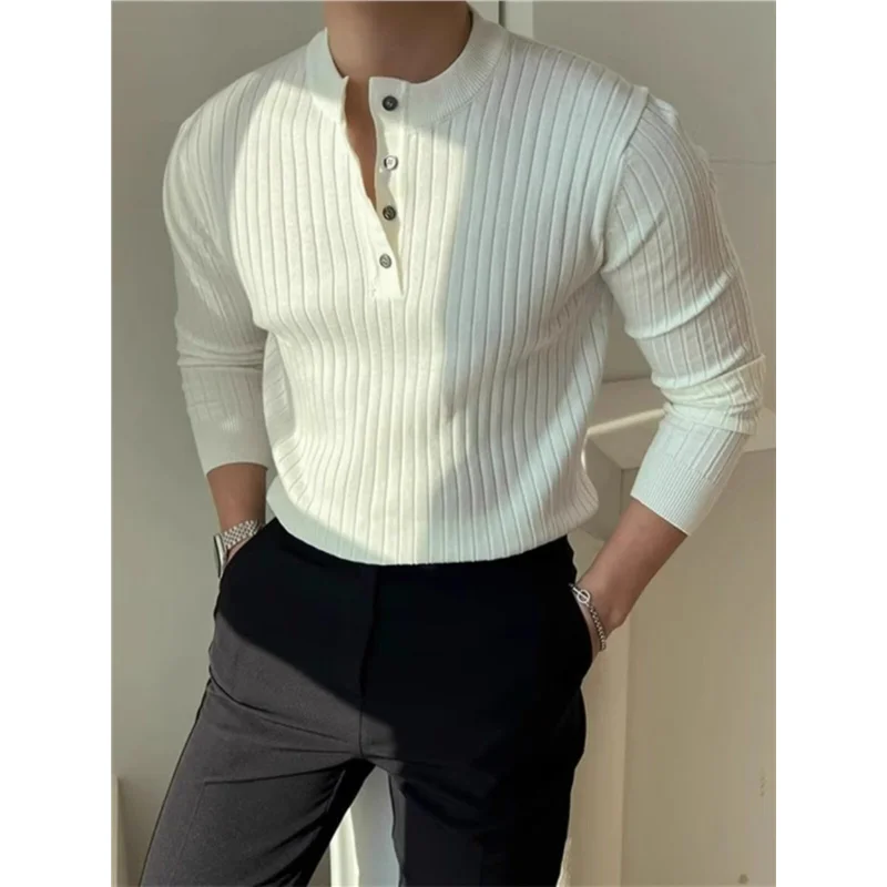 

Lightweight Busin Casual Knitted Long Sve round Ne Sweater Men's Spring Autumn Thin Loose Fit White Base Layer Top