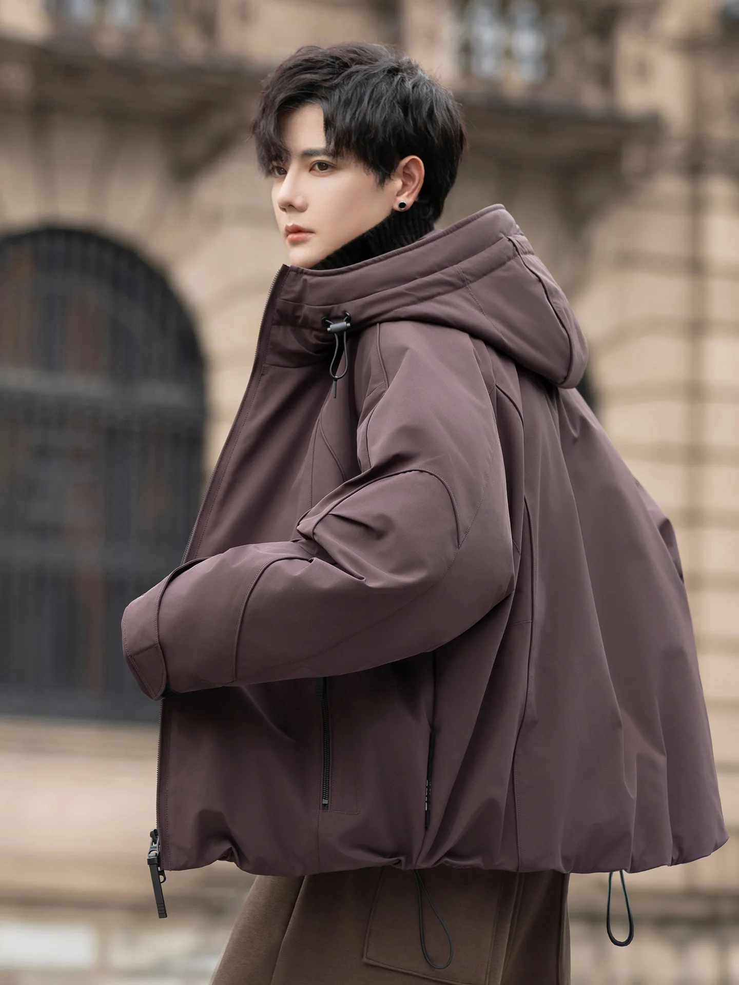 

Мужская рабочая куртка-пуховик с капюшоном, теплая, белая, корейский стиль, модная, осенне-зимняя, новинка, из полиэфирного волокна